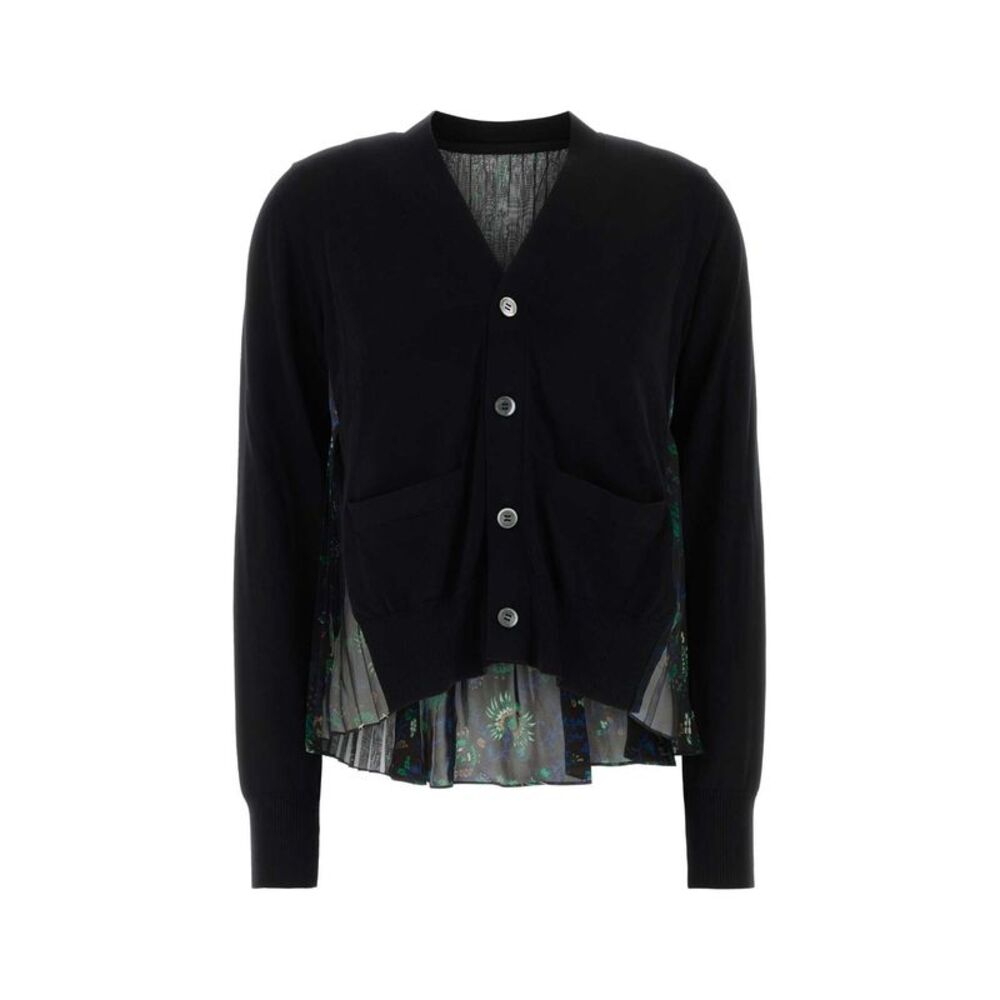 Sacai Women Black Cotton And Organa Cardigan